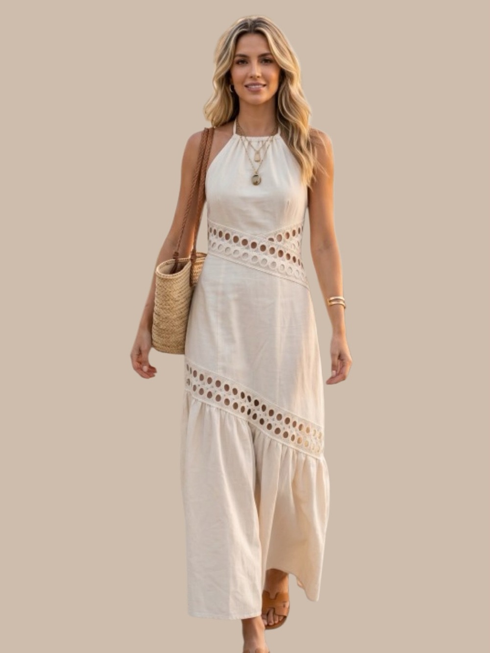 2026 Holiday Capsule — MINAMIST Cut‑Out Midi Dress (Cream)